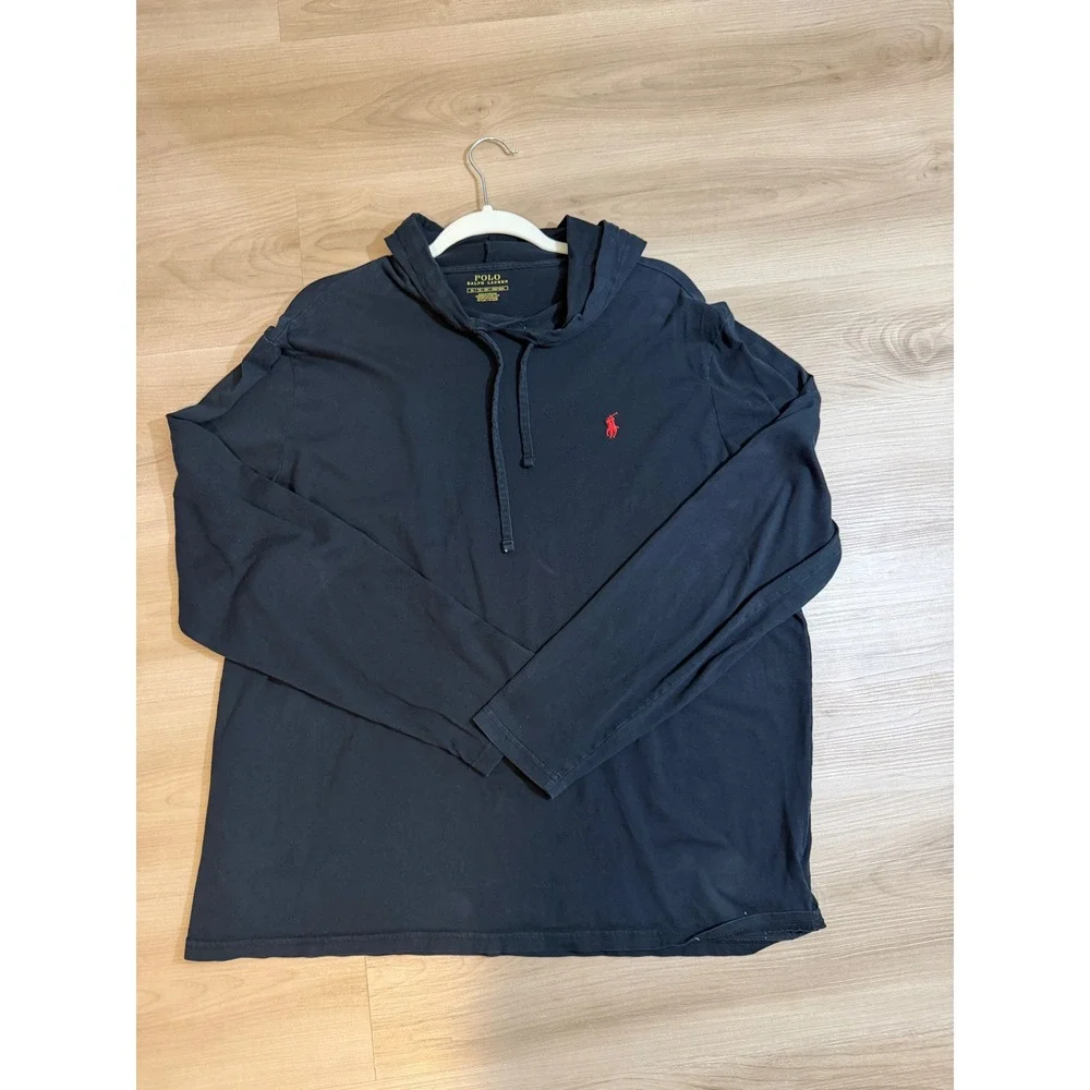 Polo Ralph Lauren Hoodie Mens XL Black Red Pony Lightweight Long Sleeve Pullover